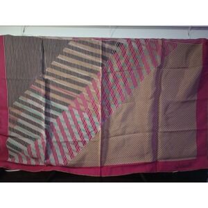 Ostinelli Vintage Silk Scarf 30" Square – Geometric Striped Print‎ Magenta Beige